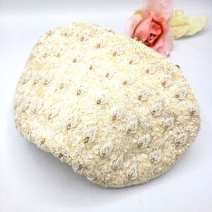 - Vintage Beaded Evening Clutch Purse • Cream & White